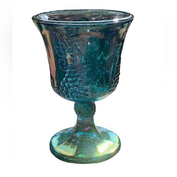 🩸SOLD🩸 1970s Iridescent Harvest Grape Vine Carnival Glass Vintage Globet - Picture 6 of 15